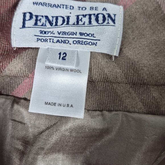Pendleton Pink Tan Burgundy Vintage USA Wool Lined Max Skirt 12 - Picture 4 of 4